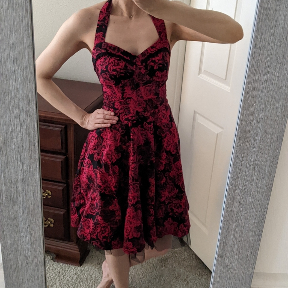 HOT TOPIC Red Rose Halter Neck Dress XS